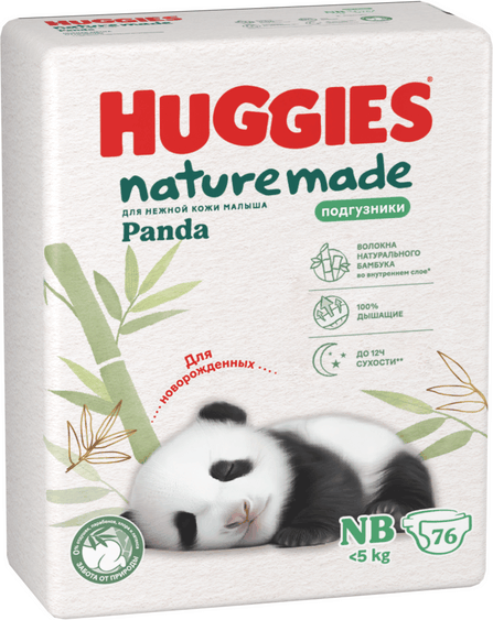 Изображение товара Подгузники детские Huggies Naturemade  Mega до 5кг (76шт)