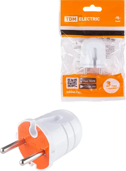 Изображение товара Вилка штепсельная TDM 10А 250В SQ1806-0209 (белый/красный)