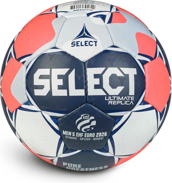 Изображение товара Гандбольный мяч Select Ultimate EHF Euro Men Replica v26 / 3572858749 (размер 3, белый/синий/коралловый)