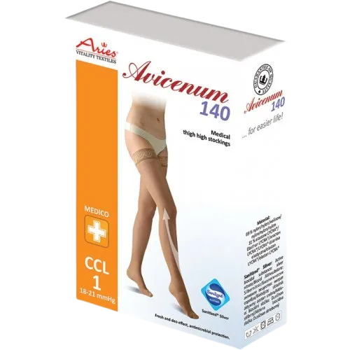 Изображение товара Чулки компрессионные Aries Avicenum Phlebo 140 плотные с резинкой и закрытым носком / 8010 (S, Long)