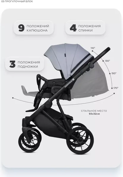 Изображение товара Детская универсальная коляска Riko Montana X Ecco 2 В 1 Basic (23 серый)