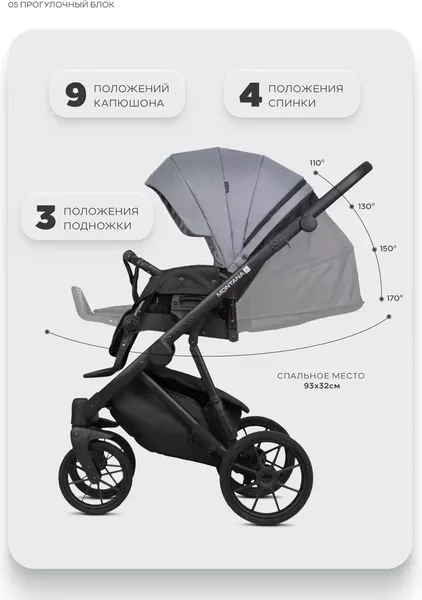 Изображение товара Детская универсальная коляска Riko Montana X Plus 2 В 1 Basic (40 графит/серый)