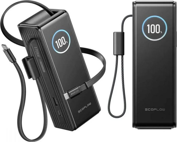 Изображение товара Портативное зарядное устройство EcoFlow Rapid 25k (25000мАч, со встроенным и выдвижным кабелями 100 Вт)