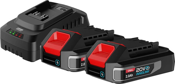 Изображение товара Набор аккумуляторов для электроинструмента Deli EDE-CM20A2E (2х2.0 А/ч, ЗУ 2 )