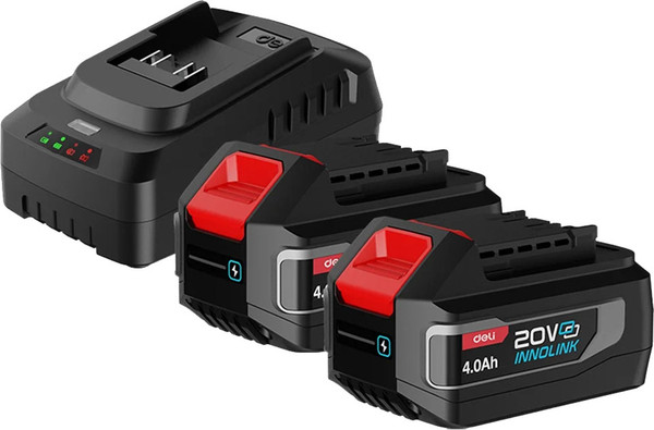 Изображение товара Набор аккумуляторов для электроинструмента Deli EDE-CM20A4E (2х4.0 А/ч, ЗУ 2 А)