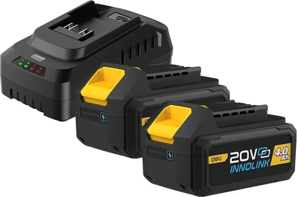 Изображение товара Набор аккумуляторов для электроинструмента Deli 20В 4.0Ач / EDL-CM20A4E (+ зарядное устройство 45 Вт)