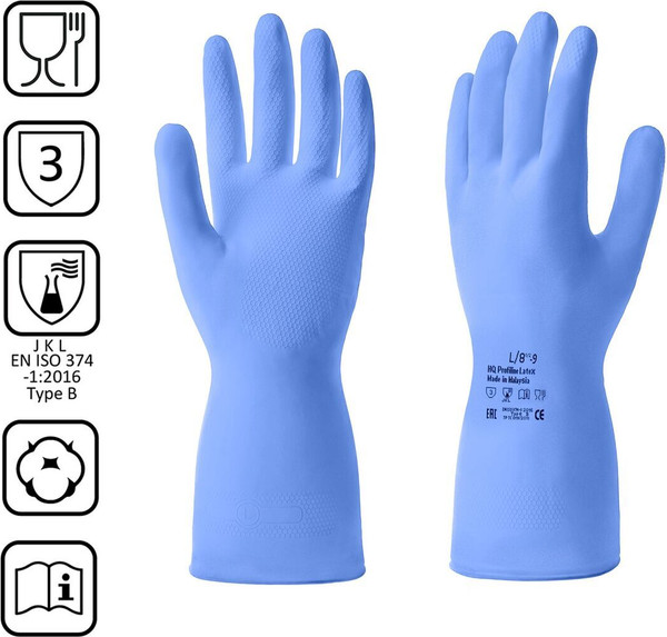 Изображение товара Перчатки хозяйственные HQ Profiline Латексные многоразовые / 74735 (L, синий)