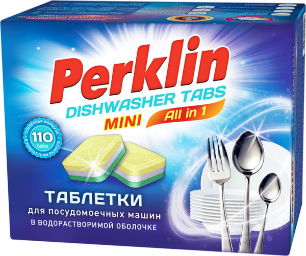Изображение товара Таблетки для посудомоечных машин Perklin Mini Tabs All in 1 / 609647 (110шт)