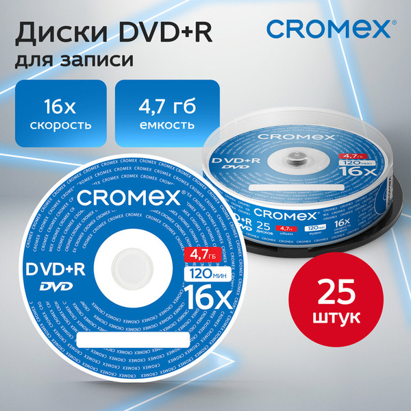 Изображение товара Набор дисков DVD+R Cromex 4.7Gb 16x / 513777 (25шт)