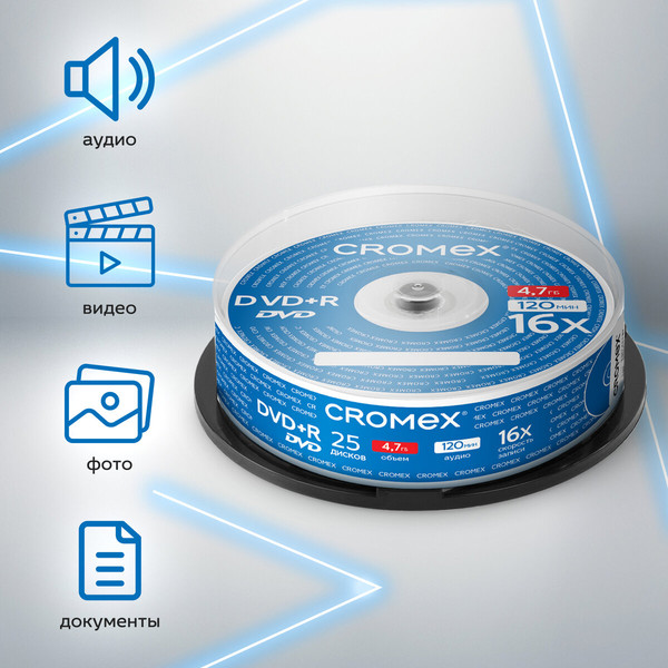 Изображение товара Набор дисков DVD+R Cromex 4.7Gb 16x / 513777 (25шт)