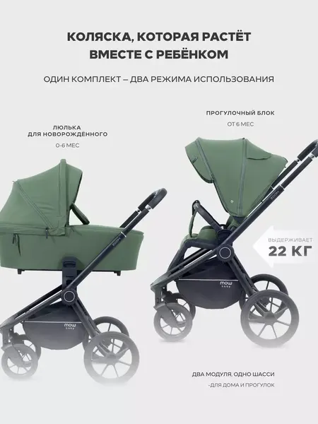 Изображение товара Детская универсальная коляска MOWbaby Zoom Pu 2в1 / RA086 (Olive)