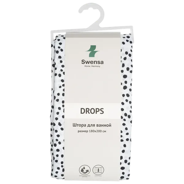 Изображение товара Шторка-занавеска для ванны SWENSA Drops SWC-95-27 (белый/черный)
