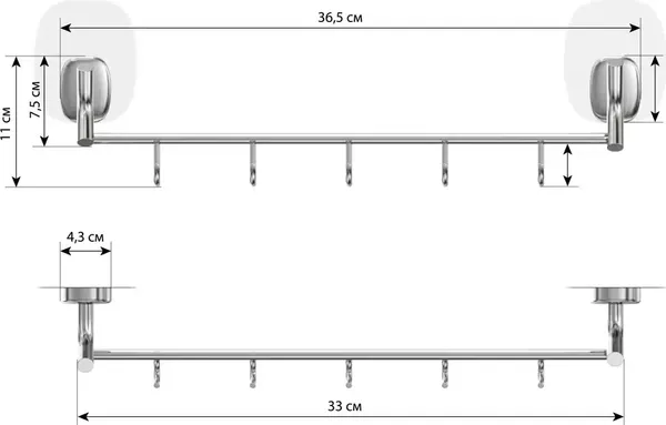 Изображение товара Держатель для полотенца LEMER Nature с 5 крючками на силиконовом креплении LEM-N03CR (хром)