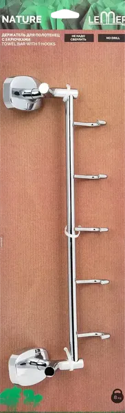 Изображение товара Держатель для полотенца LEMER Nature с 5 крючками на силиконовом креплении LEM-N03CR (хром)