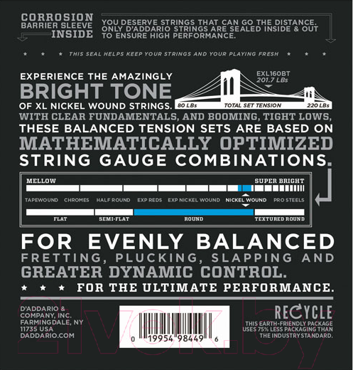 Изображение товара Струны для бас-гитары D'Addario EXL-160BT