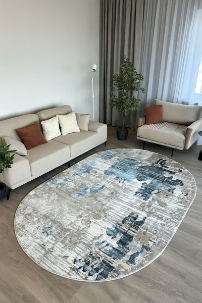 Изображение товара Коврик Radjab Carpet Бьянка Овал D009A (1.2x1.8, Cream Shirink/Vizon FDY)