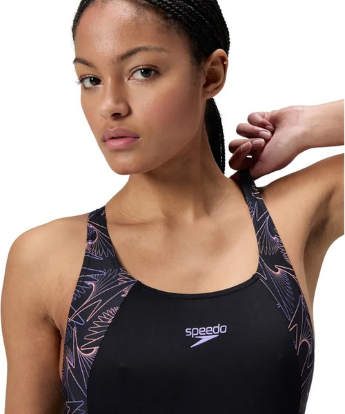 Изображение товара Купальник для плавания Speedo Hyperboom Splice Muscleback 8-1347018692 (р.34, черный/сиреневый)