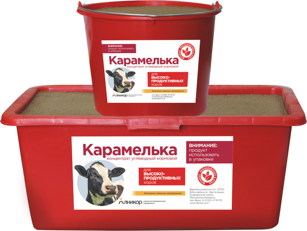Изображение товара Кормовая добавка для сельскохозяйственных животных Алникор Концентрат углеводный для высокопродуктивных коров Карамелька (20кг)