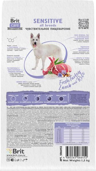 Изображение товара Сухой корм для собак Брит Кеа Dog Adult Sensitive All Breeds Healthy Digestion (1.5кг)