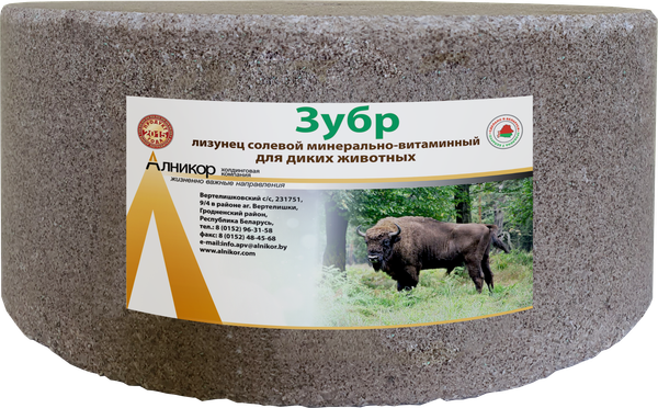 Изображение товара Кормовая добавка для сельскохозяйственных животных Алникор Лизунец солевой минерально-витаминный для диких животных Зубр (5кг)