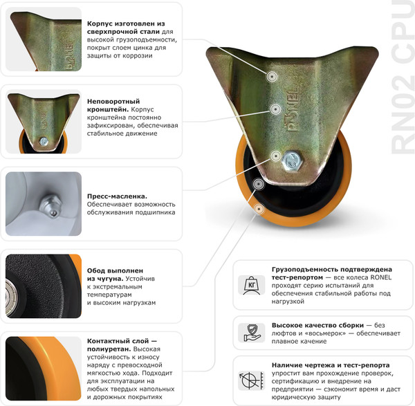 Изображение товара Опора колесная для тележки складской Ronel RN02 CPU 200