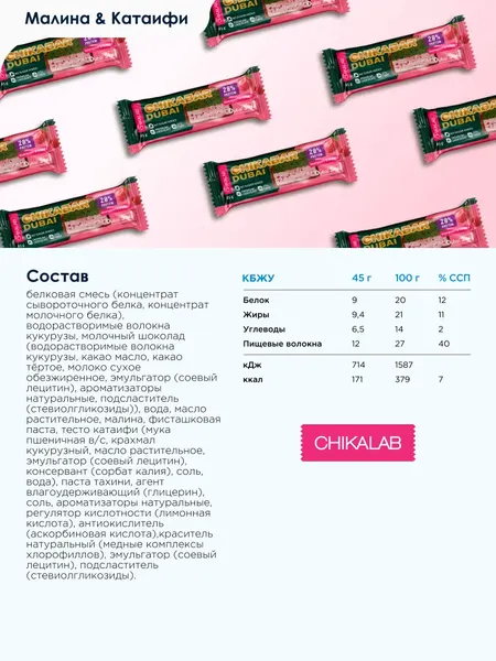 Изображение товара Набор протеиновых батончиков Chikalab Малина и тесто катаифи (30x45г)