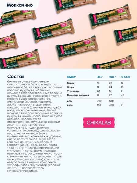 Изображение товара Набор протеиновых батончиков Chikalab Моккачино и тесто катаифи (30x45г)