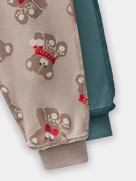 Изображение товара Набор ползунков Mark Formelle 85113-2 (р.68-44, НГ мишутки на бежевом/изумруд)