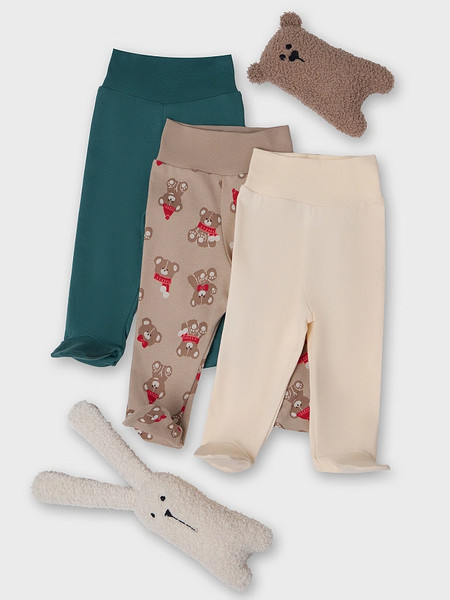 Изображение товара Набор ползунков Mark Formelle 85117-3 (р.74-48, сливочное масло/НГ мишутки на бежевом/изумруд)