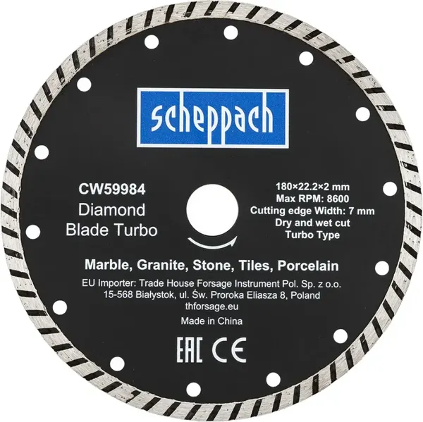 Изображение товара Отрезной диск алмазный Scheppach Sch-CW59984 (62951)