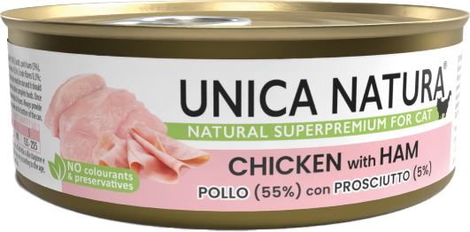Изображение товара Влажный корм для кошек Unica Natura курица с ветчиной (70г)