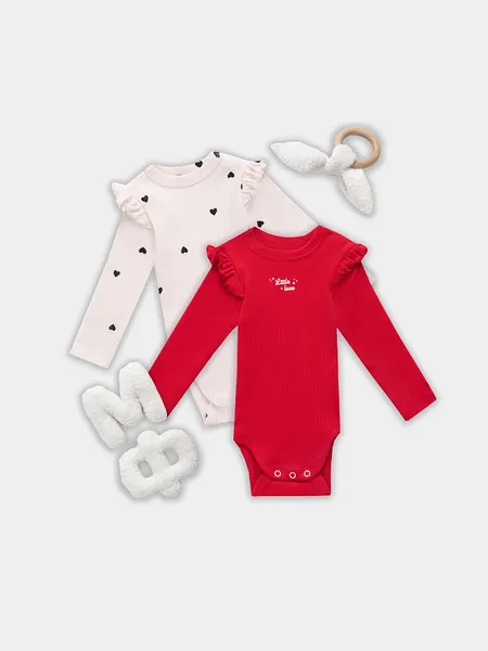 Изображение товара Набор боди для малышей Mark Formelle 13017-2 (р.62-40, красный/сердца на светло-розовом)