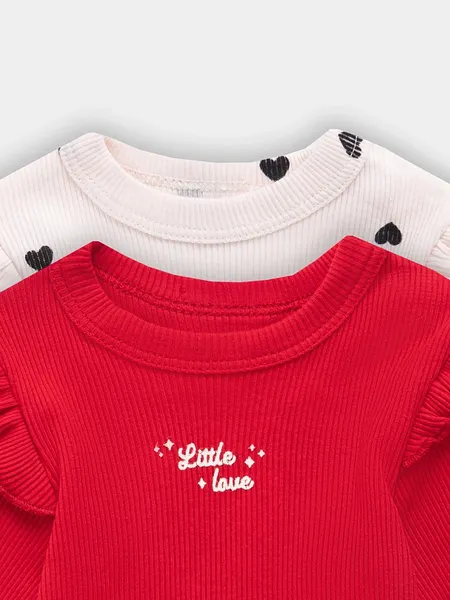 Изображение товара Набор боди для малышей Mark Formelle 13017-2 (р.62-40, красный/сердца на светло-розовом)