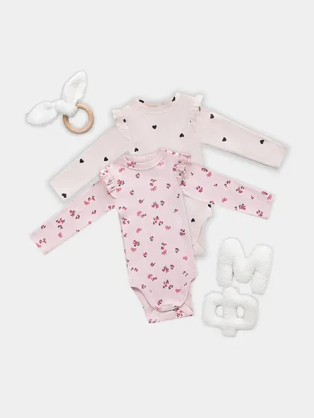 Изображение товара Набор боди для малышей Mark Formelle 13017-2 (р.62-40, сердца на светло-розовом/цветочки на розовом)