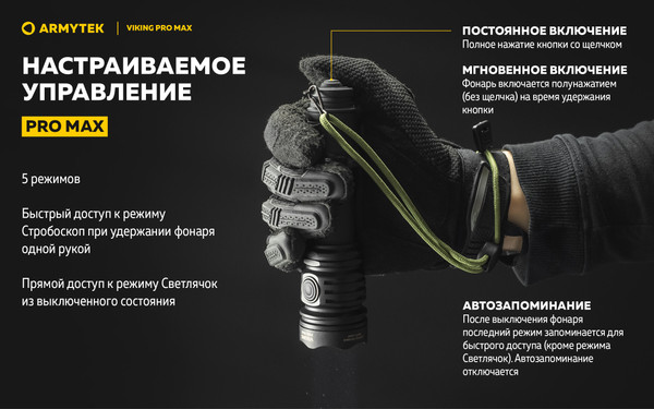 Изображение товара Фонарь Armytek Viking Pro Max Magnet USB Warm / F08301W (теплый)