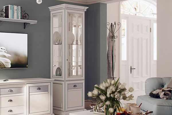 Изображение товара Шкаф с витриной Ангстрем Изотта гостиная ИТ-224.29 исп.29 (белый премиум ST24)