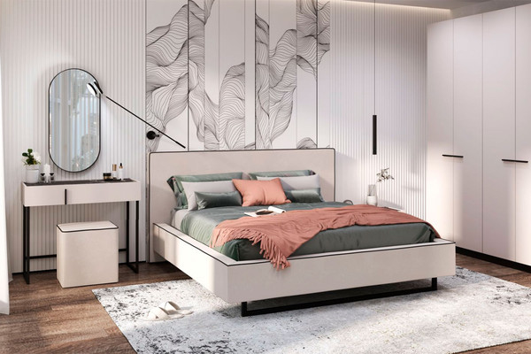 Изображение товара Туалетный столик Ангстрем Милагро спальня МИ-500.11 (Д1, кашемир серый/камень пьетра/черный графит)