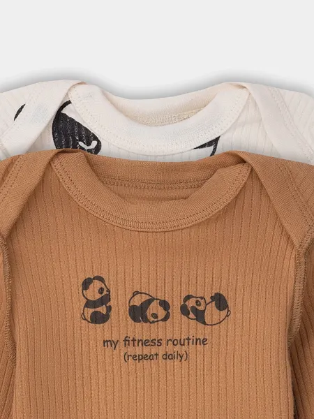Изображение товара Набор боди для малышей Mark Formelle 13018-1-2 (р.62-40, охра/панды на молочном)