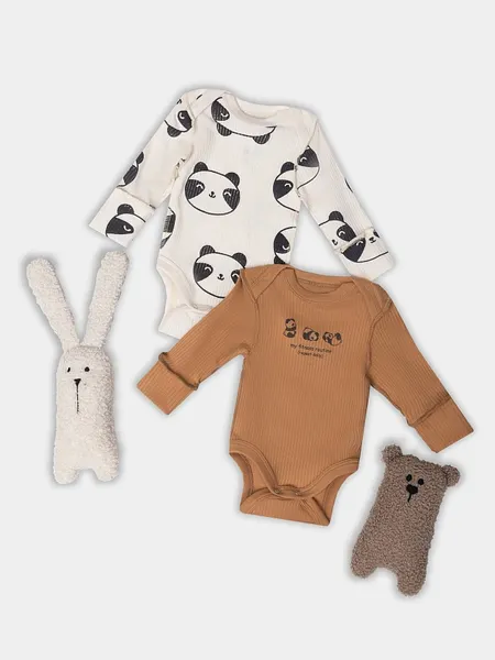 Изображение товара Набор боди для малышей Mark Formelle 13018-1-2 (р.62-40, охра/панды на молочном)