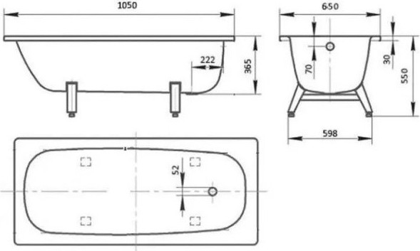 Изображение товара Ванна стальная ВИЗ Antika 105x65 / А-10901 (белая орхидея, с опорной подставкой без ранта)