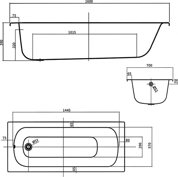 Изображение товара Ванна стальная Lauter Brio 160 / 21S1600 + сифон 21Y31001 (с ножками)