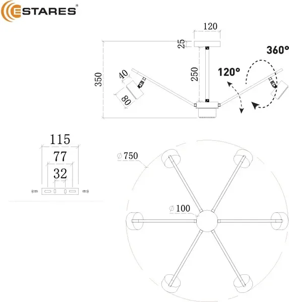 Изображение товара Люстра Estares Atena 7хGX53 R-750x350-WHITE/GOLD-220-IP20