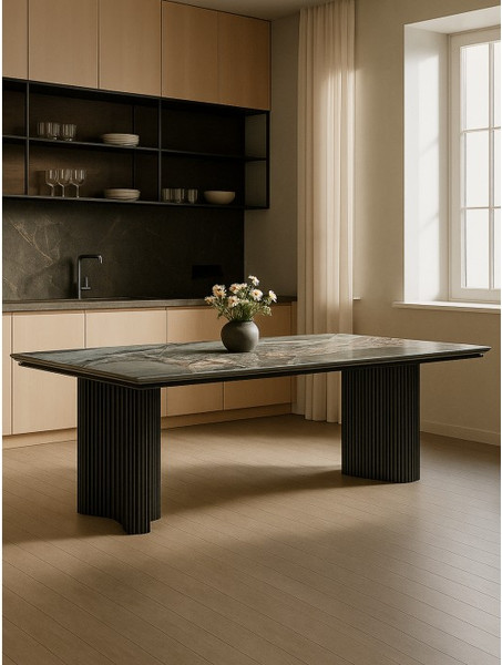 Изображение товара Обеденный стол Woodville Мален 240x110 (mineral stone baldoser/черный)