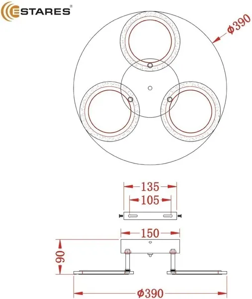 Изображение товара Люстра Estares Maria 80W 3R-ON/OFF(IRC)-390x90-BLACK/WHITE-220-IP20