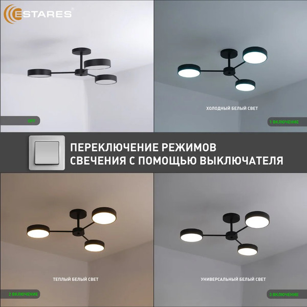 Изображение товара Люстра Estares Mateo 45W 3R-ON/OFF-686x165-BLACK/WHITE-220-IP20