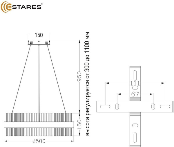 Изображение товара Люстра Estares Sofia 100W R-ON/OFF-500x1200-GOLD/CLEAR-220-IP20