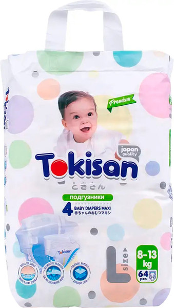 Изображение товара Подгузники-трусики детские Tokisan Premium 4L (64шт)