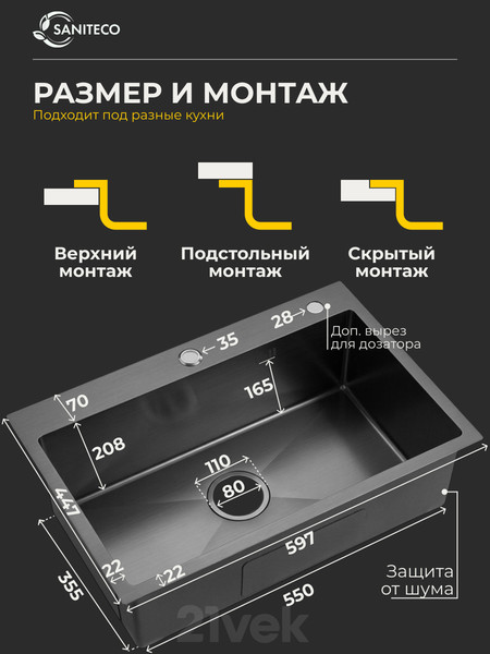 Изображение товара Мойка кухонная Saniteco LD0254