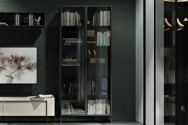 Изображение товара Шкаф с витриной Ангстрем Милагро гостиная МИ-205.04 ((Н), камень пьетра+черный графит+черный)