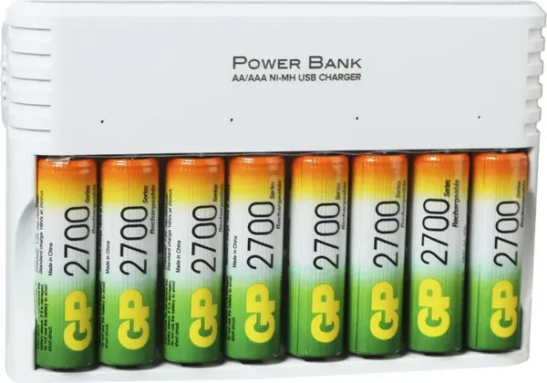 Изображение товара Зарядное устройство для аккумуляторов GP Batteries PowerBank AA NiMH 2700mAh + ЗУ / 270AAHC/CPBXL-2CR8 (8шт)